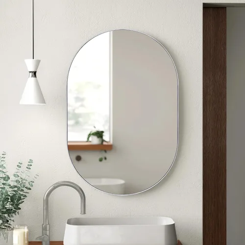 Miniatura 7 de TEEBARN Brushed Nickel Oval Bathroom Vanity Mirror 20x30 Pill Shaped Capsule Wall Mounted Mirror with Metal Frame Hangs Vertical & Horizontal