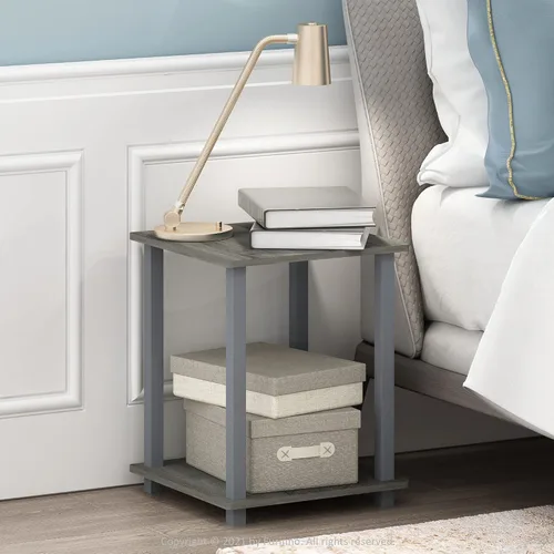 Miniatura 7 de Furinno Jaya - Soporte de entretenimiento grande para TV de hasta 55 pulgadas, roble francés gris/negro, juego de 2 mesas auxiliares, roble francés