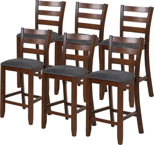 Miniatura 10 de NAFORT Juego de 2 taburetes de bar de altura de mostrador, sillas de comedor altas de madera maciza de 25.5 pulgadas con cojín, taburetes