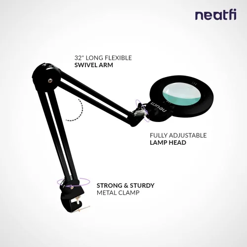 Miniatura 6 de Neatfi XL lupa LED bifocal, lente acrílica de 7 pulgadas, aumento 5D/20D, manos libres, luz regulable, 168 LEDs SMD, brazo ajustable