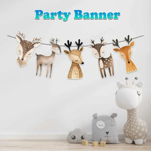 Miniatura 3 de Cartel de cumpleaños de ciervos: guirnalda de ciervos escandinavos boho para baby shower, suministros de fiesta de animales nórdicos, decoraciones
