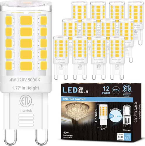Miniatura 9 de Paquete de 12 bombillas LED G9 de 3000 K, blanco suave, 4 W (equivalente a halógeno de 40 W), bombillas T4 para lámpara de cristal, base de cerámica