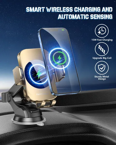 Miniatura 2 de Soporte inalámbrico 3 en 1 para cargador de automóvil, soporte de teléfono de carga rápida de 15 W para iPhone 17 16 15 14, Samsung Galaxy S24 S23