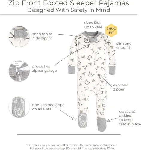 Miniatura 2 de Burt's Bees - Pijama para bebé y niños, cremallera frontal antideslizante, algodón orgánico