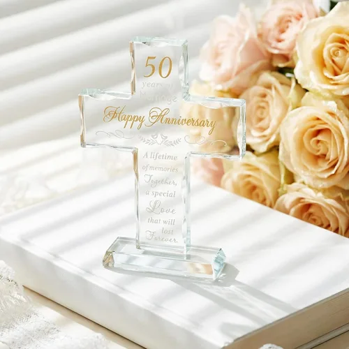 Miniatura 6 de YWHL 50 aniversario de boda, regalos de cruz religiosa para mujeres y hombres, regalo romántico de 50 años para él y ella, recuerdo de cruz