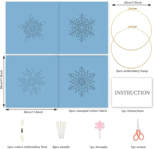 Miniatura 2 de INFUNLY Paquete de 4 kits de bordado de copo de nieve, kits de punto de cruz para principiantes y adultos, kit de inicio de punto de aguja de Kit