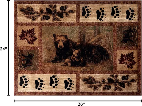 Miniatura 2 de Masada Masada Rugs Kodiak Collection - Alfombra de 2 x 3 pies para cabaña/cabaña con escena de oso y cachorro