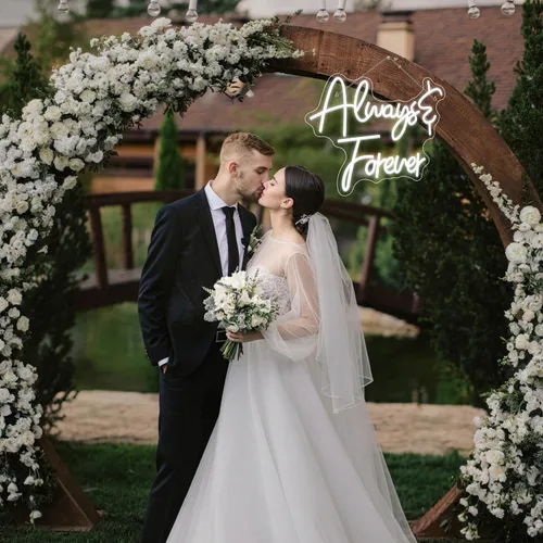 Miniatura 5 de Ineonlife Letrero de neón con texto en inglés «Always Forever» para decoración de pared, letras blancas «Love Oh Baby», luces LED para boda