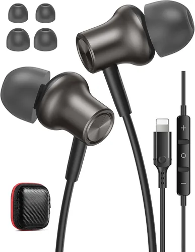 iMangoo Diseño para auriculares con cable certificados MFi de Apple para audífonos Lightning, auriculares de alambre magnético con cable con
