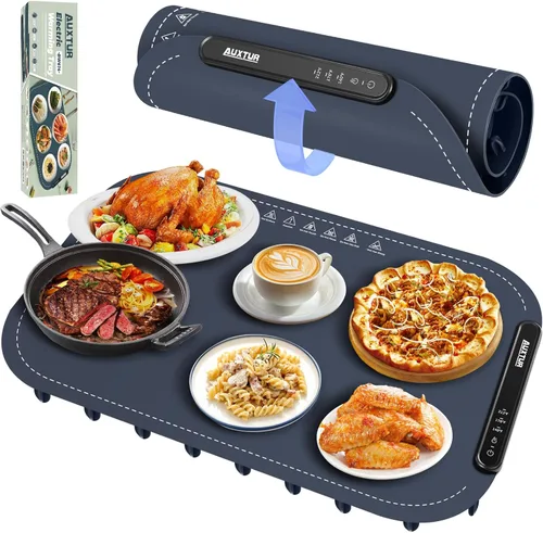 Bandeja de Calentamiento Eléctrica, Alfombra de Calentamiento Plegable con Calefacción de Superficie Completa, 3 Ajustes de Temperatura, Apagado