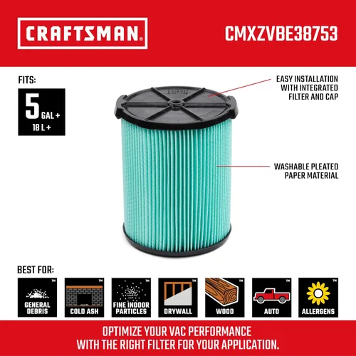 Miniatura 2 de CRAFTSMAN CMXZVBE38753 Filtro de repuesto HEPA Media Wet/Dry Vac para aspiradoras de tienda de 5 a 20 galones