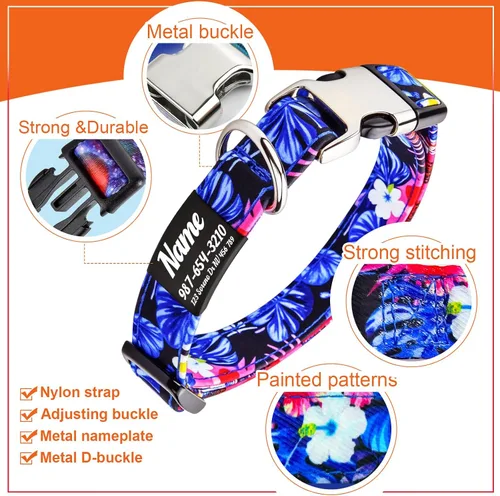 Miniatura 3 de Collar de perro personalizado grabado con placa de nombre, personalizado con etiqueta de identificación y número de teléfono, 6 estilos para niños