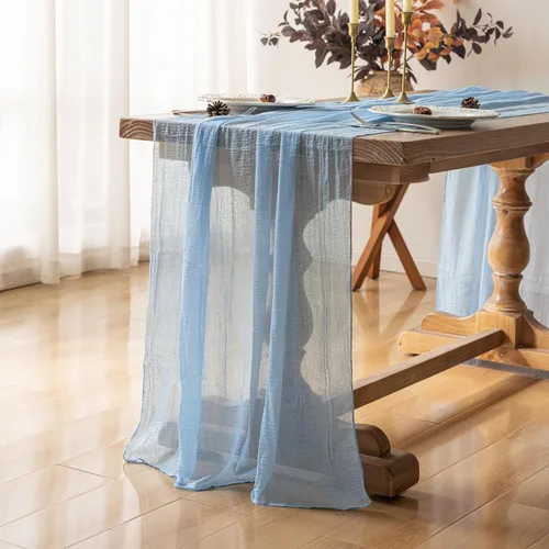 Miniatura 2 de Keketoarrange - Caminos de mesa rústicos de gasa color celeste, de 120 pulgadas y 10 pies, camino de mesa de tela de queso traslúcida para Azul claro