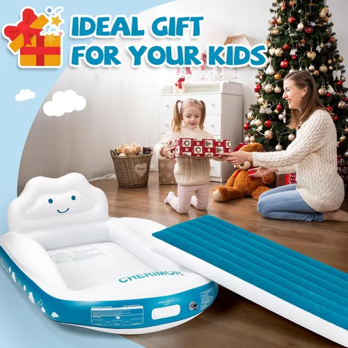 Miniatura 3 de CHERIMOR Cama inflable de viaje para niños pequeños, cama portátil para niños pequeños con parachoques de seguridad de 4 lados y bomba de inflado