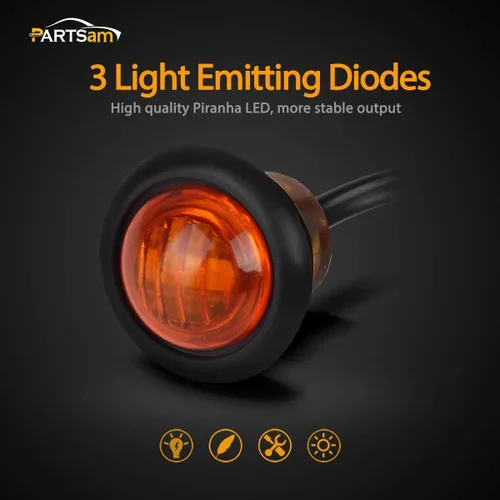 Miniatura 2 de Partsam 10 luces de marcador LED ámbar redondas de 3/4 pulgadas, luces de señal de giro de 3 cables para camioneta remolque, sellado impermeable