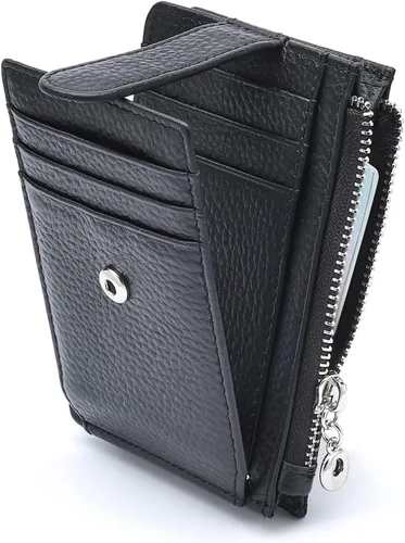 Cartera delgada para mujer, de piel auténtica, tarjetero delgado con bloqueo RFID, carteras pequeñas
