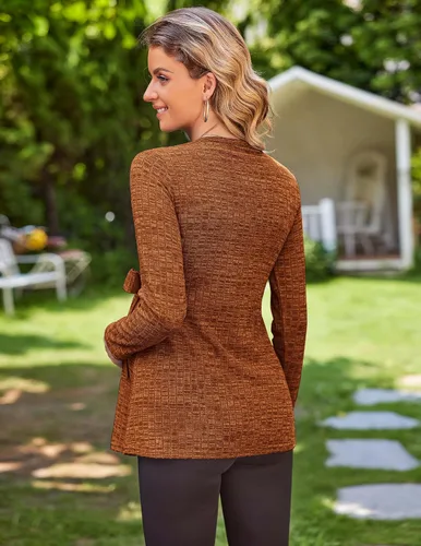 Miniatura 5 de Ekouaer Camisas de maternidad de manga larga para mujer, blusas casuales de punto acanalado para embarazadas, tallas S-XXL