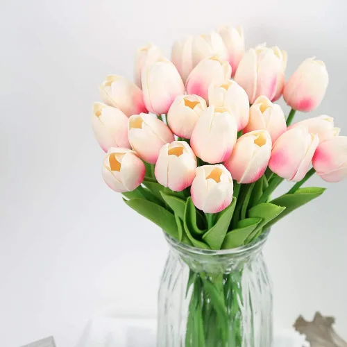 Miniatura 2 de IPOPU 24 piezas de tulipanes rosados artificiales, tulipos rosados claros artificiales, flores falsas para arreglos de flores de tulipán, decoración
