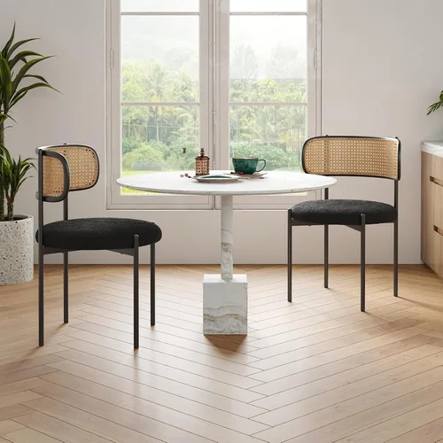Miniatura 7 de Farini Juego de 4 sillas de comedor tapizadas modernas, sillas de comedor con respaldo de ratán, sillas de cocina decorativas con patas de metal