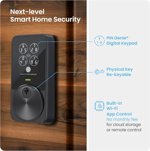 Miniatura 2 de Lockly PIN Genie Pro Zeno Series Smart Lock, cerradura de puerta de entrada sin llave con llave Apple Home, cerradura de cerrojo de teclado Wi-Fi