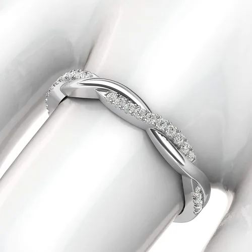 Miniatura 5 de Anillo de oro blanco de 14 quilates de 0.098 in con diseño de vid torcida pequeña de diamantes de imitación, anillo de boda a juego