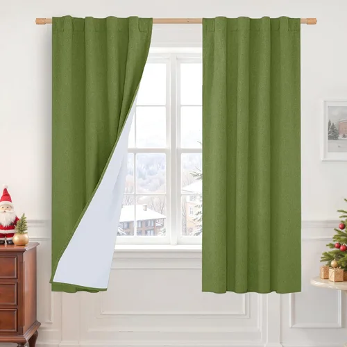 Miniatura 100 de LAMIT Cortinas de lino natural 100 % opacas para ventana, para dormitorio, 45 pulgadas, cortinas térmicas con textura de lino estilo granja