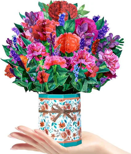 Tarjetas de felicitación de ramo de flores de papel, tarjetas de felicitación emergentes 3D con tarjeta de notas y sobre para el día de la madre,