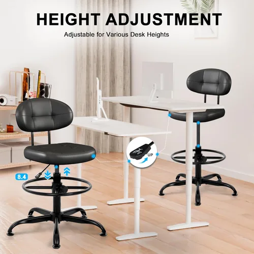 Miniatura 5 de Silla de Dibujo Misolant sin Brazos, Silla de Oficina Alta sin Ruedas con Anillo de Reposapiés para Escritorio de Pie, Silla Ejecutiva Pequeña