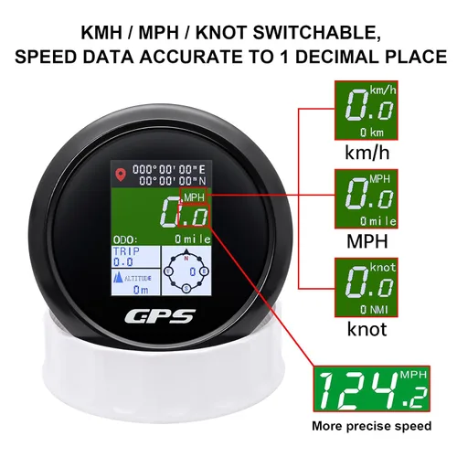 Miniatura 3 de Velómetro GPS MAIMEIMI 85mm 3-3/8" Digital para Barco, Velómetro GPS, Velómetro Impermeable, MPH, Nudos y Km/h Ajustable para Auto, Marino, Camión