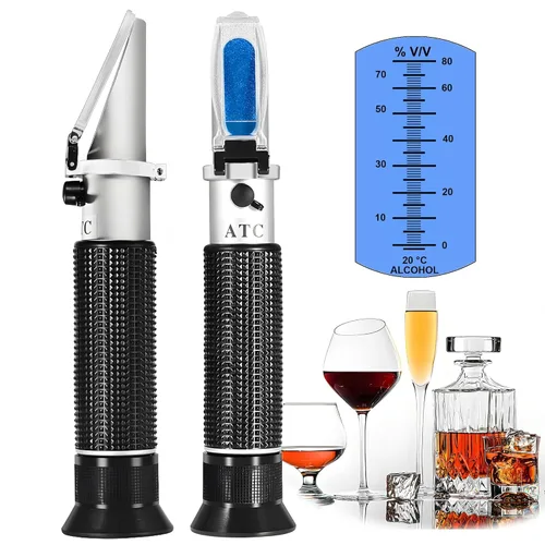 Refractómetro de alcohol manual, V·RESOURCING 0~80% medidor de contenido de alcohol, herramienta para licores destilados de etanol con agua como