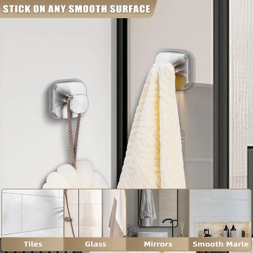 Miniatura 3 de Ganchos de ventosa para ducha - Ganchos reutilizables para baño para toallas, batas y lofa - Montaje sin taladro en cocina, paredes, metal, vidrio