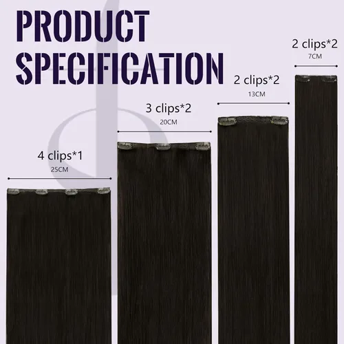 Miniatura 5 de Fshine Extensiones de cabello con broches, 22 pulgadas, 7 unidades, color marrón oscuro, doble trama, extensiones de cabello humano real con clip