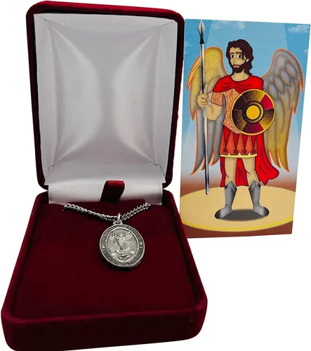 Miniatura 5 de Westmon Works Juego de medalla de San Miguel para niños, medallón colgante de peltre en un collar de cadena de acero inoxidable para confirmación