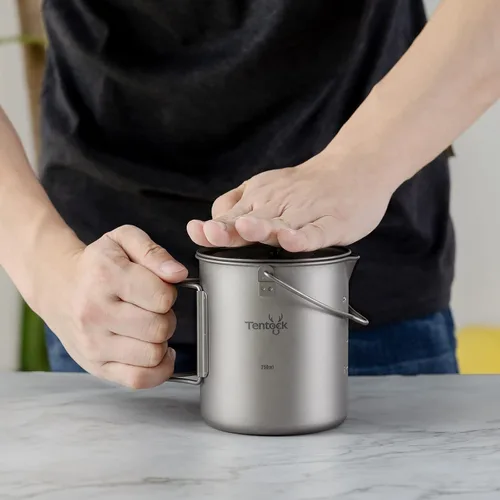 Miniatura 4 de Tentock Taza de titanio para mochileros, camping, taza de café, olla colgante ultraligera, portátil, multifuncional, para cocinar al aire libre
