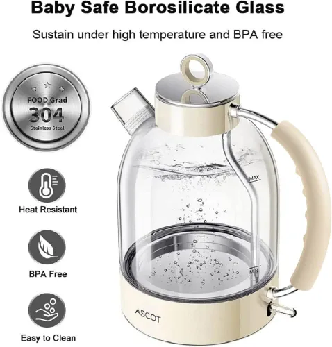 Miniatura 3 de ASCOT Hervidor eléctrico, caldera de té eléctrica de vidrio, regalos para hombres/mujeres/familia, calentador de té de vidrio de borosilicato de 1.5