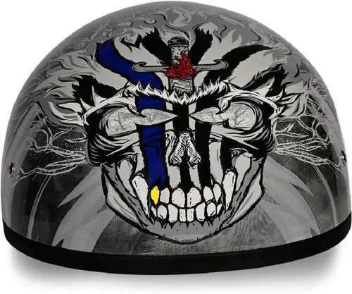 Miniatura 48 de Daytona Helmets - Medio casco de motocicleta con diseño de calavera y huesos cruzados – Aprobado DOT [Gráficos]