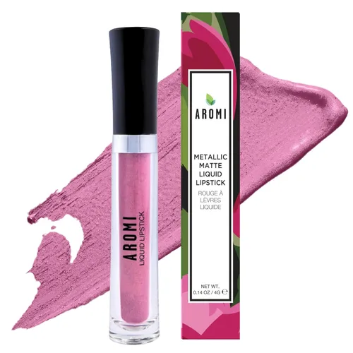 Aromi Lápiz labial líquido mate metálico | Rosa polvoriento rosado, color de labios malva rosado claro con acabado brillante, de larga duración,