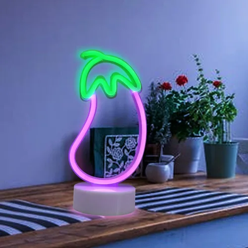 Miniatura 3 de ENUOLI Letrero de neón en forma de berenjena, letrero LED de neón de berenjena para dormitorio, luces de berenjena moradas, lámpara USB / funciona