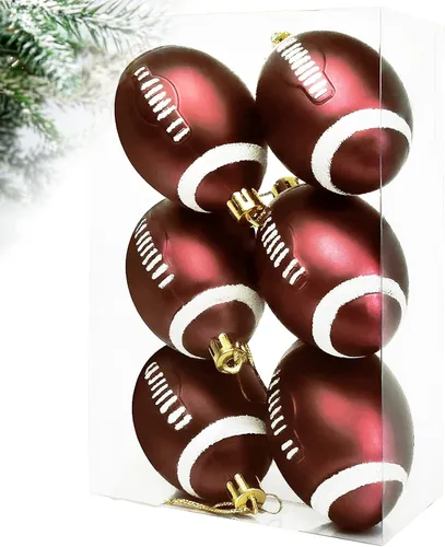 6 piezas de adornos clásicos de pelotas de fútbol americano y béisbol navideños, colección de decoración de árbol con temática deportiva,