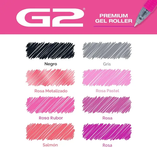 Miniatura 8 de Bolígrafos de gel Pilot G2 Premium, bolígrafos de gel de punta fina, paquete rosa Boost, los colores del optimismo, paquete de 8 unidades, 0.7 mm