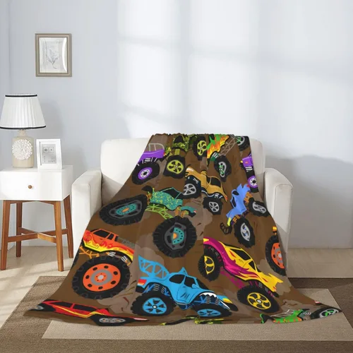 Miniatura 3 de Manta Decorativa de Camiones y Autos de Monstruos de Caricatura Geniales, Ropa de Cama Suave, Manta Cálida y Acogedora de Franela de Vellón