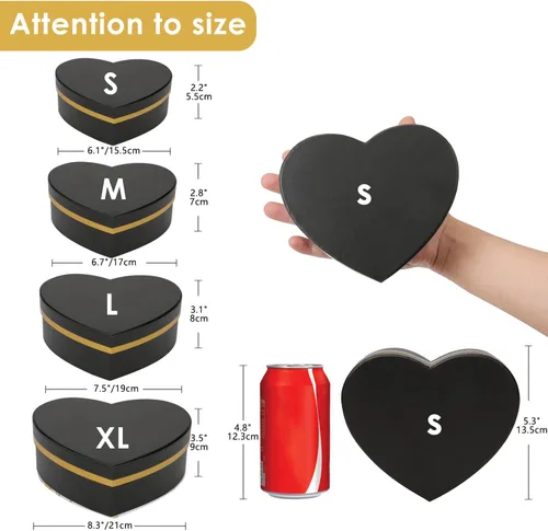 Miniatura 5 de Oairse Cajas de regalo negras con tapas para regalo, cajas de flores en forma de corazón para arreglos, juego de 4 cajas de regalo florales