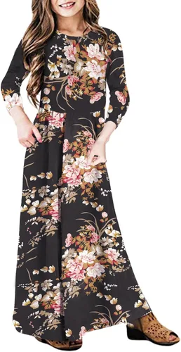 Miniatura 21 de 21KIDS Vestido largo floral de manga larga 3/4 con bolsillos para niñas de 6 a 12 años