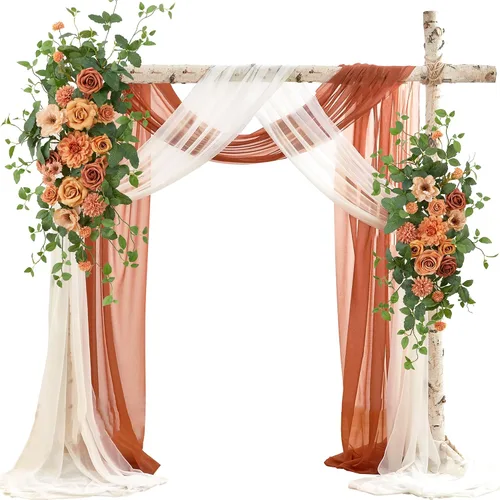 Miniatura 8 de Kit de flores artificiales para arco de boda (paquete de 4), 2 arreglos florales con 2 cortinas de tela para decoración de arco, decoración de boda