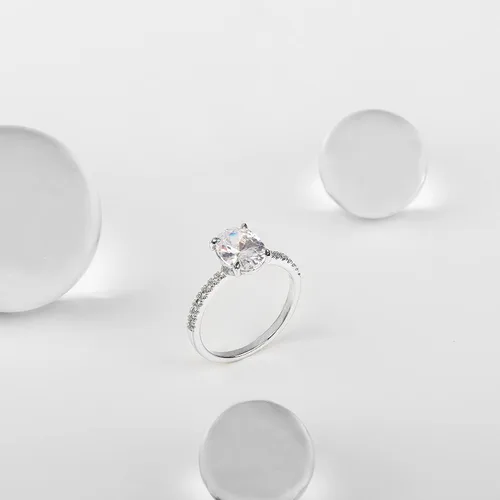 Miniatura 4 de PAVOI Anillo de compromiso chapado en oro de 14 quilates para mujer anillo de boda para mujer anillo de compromiso falso ovalado para mujer