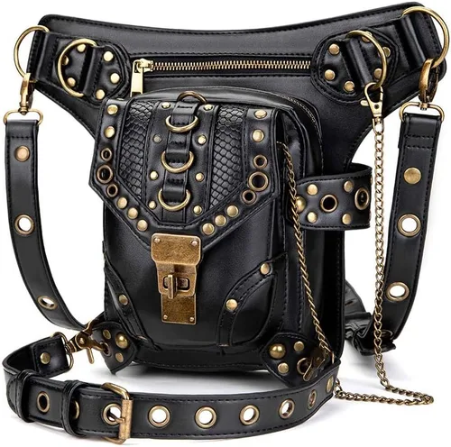 Miniatura 2 de Halloween Steampunk Retro Motocicleta Señora Bolsa Rock Gótico Hombro Riñonera Bolsas (K)