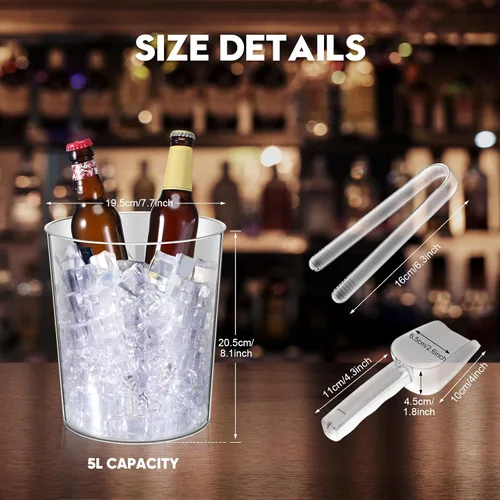 Miniatura 2 de Norme 18 cubos de hielo de plástico para fiestas, enfriador de botellas de vino transparente de 5 litros con asas, tina redonda para bebidas