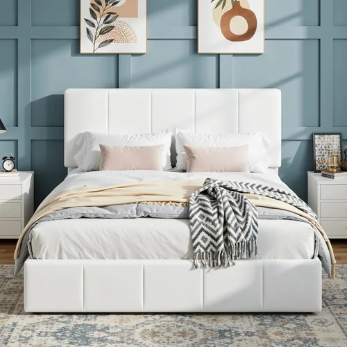 Miniatura 11 de SHA CERLIN Marco de cama tamaño queen, cama de plataforma tapizada en terciopelo holandés, cabecera ajustable con canales verticales acolchados