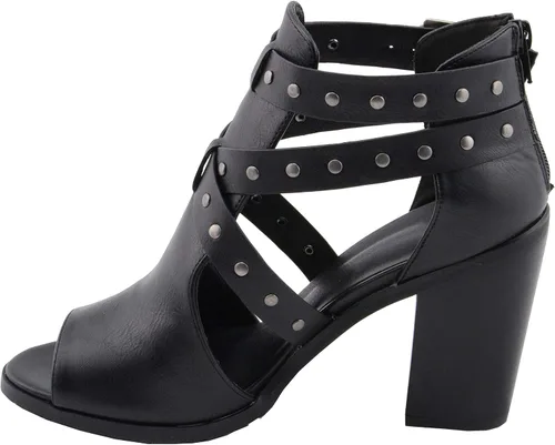 Miniatura 6 de Milwaukee Leather MBL9454 Sandalias de tacón negro con correa tachonada con tacón de plataforma para mujer