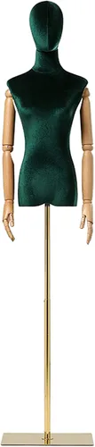 Miniatura 21 de Torso de maniquí de forma de vestido femenino, altura del cuerpo del maniquí de terciopelo ajustable, con brazo de madera maciza y base de metal